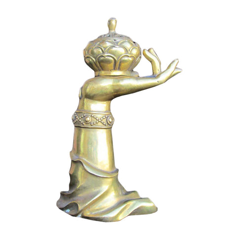 Chinese Brass Buddha Hand Lotus Incense Burner