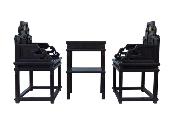 Set Of Exquisite Carved Flower Motif Zitan Wood Arm Chairs AL199 Set Of Exquisite Carved Flower Motif Zitan Wood Arm Chairs AL199
