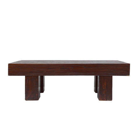 thick wood bold coffee table - rectangular plank wood table - thick wood low bench table