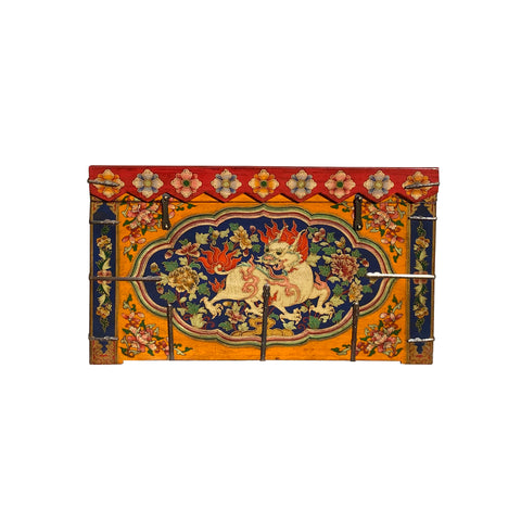 Tibetan style orange Red trunk - Asian Tibetan style foo dog lion trunk - oriental wood trunk box