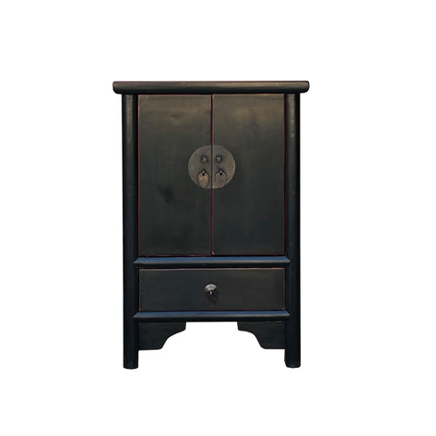 black end table - asian moon face nightstand - Chinese black side table