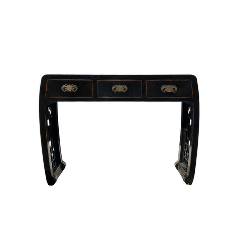black lacquer console table - asian curved legs foyer table - black lacquer asian fusion entrance table