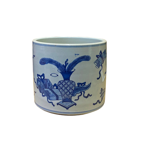 chinese blue white porcelain jar - asian porcelain brush holder - chinese porcelain pot vase