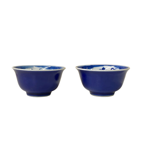 chinese blue white cups - fishes theme porcelain cups