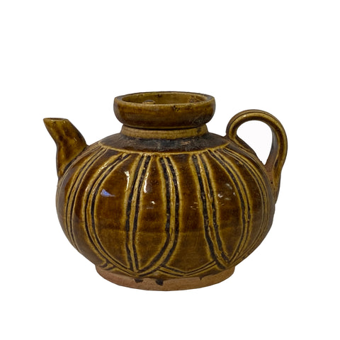chinese brown ceramic teapot art - asian brown pottery teapot display 