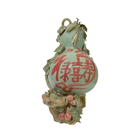 ceramic oriental art - gourd grasshopper - asian ceramic fengshui figure 