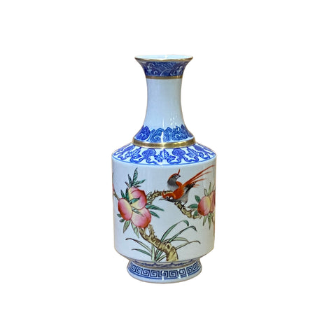 chinese handpainted porcelain vase - peach birds graphic porcelain vase - chinese collective porcelain vase