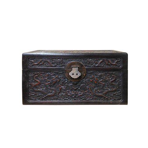 chinese dragon wood box - oriental dragons motif box - asian rectangular box