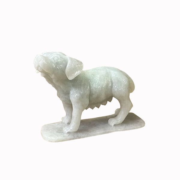 Chinese White Jade Color Stone Puppy Dog Display Figure ws2392S
