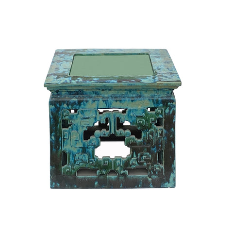chinese clay large square table - turquoise green glaze clay tea table - 