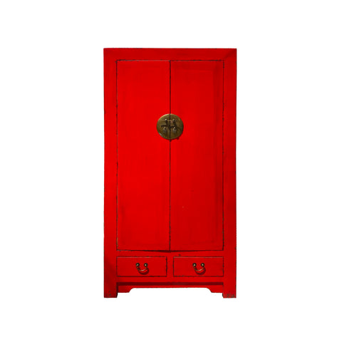 red lacquer cabinet - Chinese distressed red armoire - large tall dresser cabinet