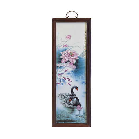 chinese swan painting wall panel - oriental lotus swan porcelain wall panel 