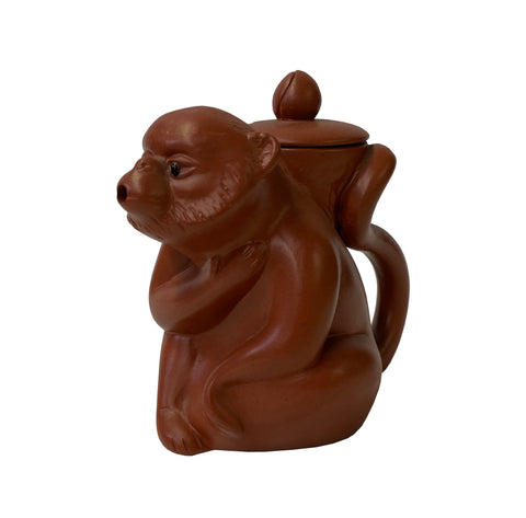brown clay monkey shape display - asian zisha clay teapot art