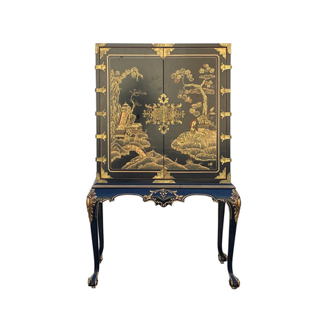 Black And Gold Chinoiserie Lacquered Cabine