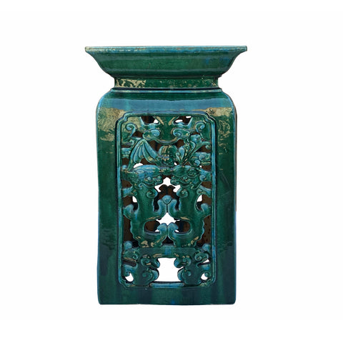clay pedestal stand  - green glaze side table - chinese square side table