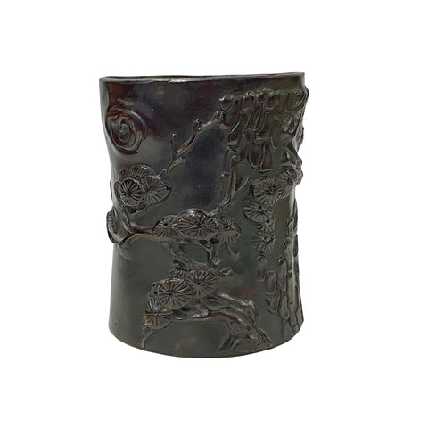 metal brush holder - oriental dimensional pattern metal container