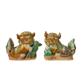 tri-color ceramic foo dogs - Chinese Fengshui lions statue - oriental clay foo dogs lions