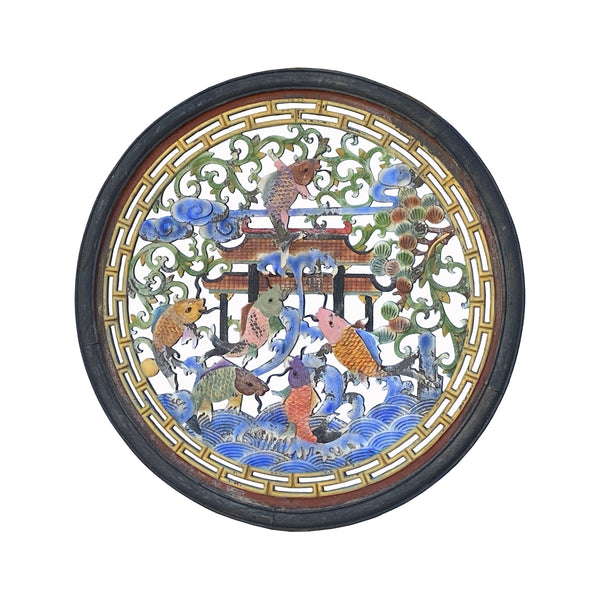Chinese Matte Chalk Color Round Flower Fishes Wood Wall Panel ws2161S Chinese Matte Chalk Color Round Flower Fishes Wood Wall Panel ws2161S