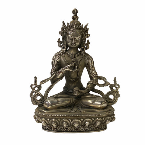 Silver metal Tara - Tibetan Kwan Yin statue - Bodhisattva Buddha statue