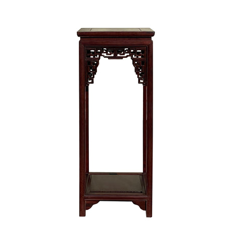 tall plant stand - pedestal stand table - square medium brown oriental side table