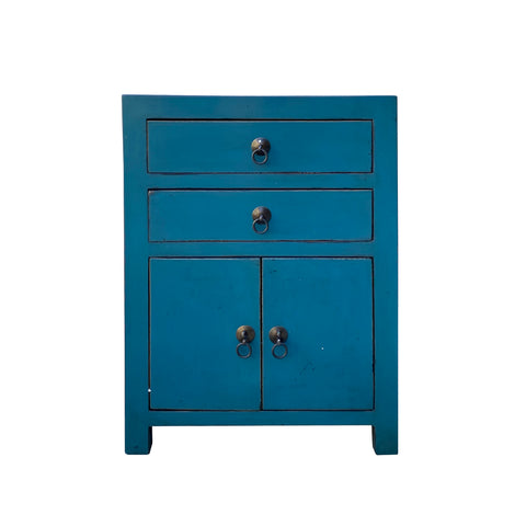 Bold Bolection blue end table - asian 2 drawers nightstand - Chinese blue side table