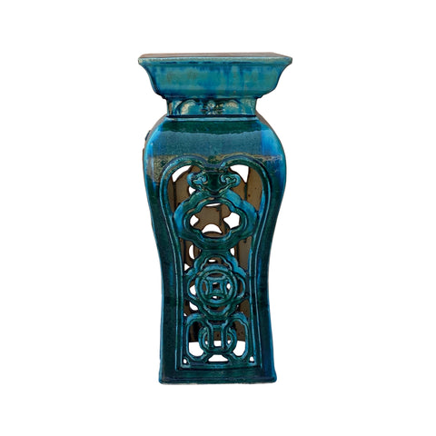 pedestal stand - green glaze clay table - oriental ceramic side table