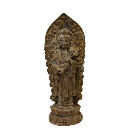 rustic wood tara statue - asian Chinese Standing Boddhisattva - Kwan Yin