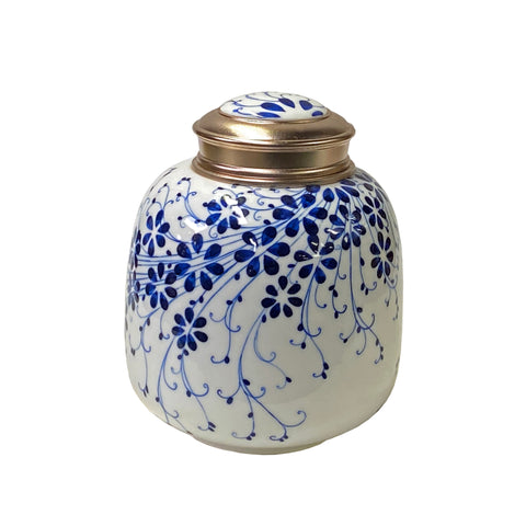 blue white jar - tealeave container jar - modern porcelain urn