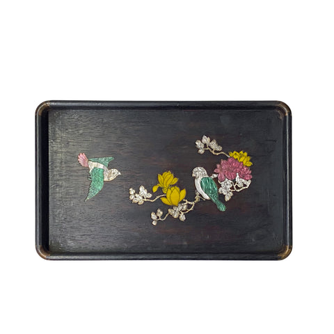 wood tray - oriental flower bird inlay - Chinese decorative tray