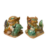 Pair Chinese Tri Color Glaze Ceramic Fengshui  Fu Dog Figures vs525S