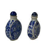 2 x Chinese Porcelain Snuff Bottle Blue White Flower Phoenix Graphic ws2458S