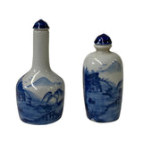 2 x Chinese Porcelain Snuff Bottle Blue White Scenery Graphic ws2467S