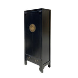 Chinese Black Lacquer Moon Face Slim Narrow Tall Storage Cabinet cs7328S