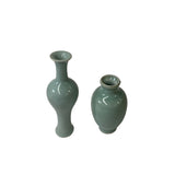 2 x Chinese Clay Ceramic Ware Wu Light Celadon Small Vase ws2767S