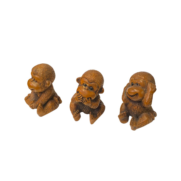 Chinese 3 Pieces Wood Carved Mini Monkey Figures ws2366S Chinese 3 Pieces Wood Carved Mini Monkey Figures ws2366S