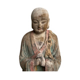 Chinese Rustic Wood Standing Praying Lohon Monk Statue ws2694S