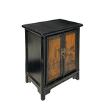 Chinese Distressed Black Yellow Scenery Graphic End Table Nightstand cs7341S