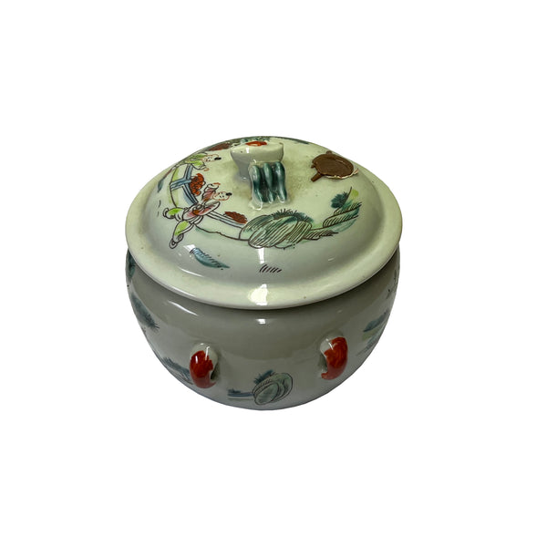 Chinese Distressed Off White Porcelain People Scenery Round Jar ws2961S Chinese Distressed Off White Porcelain People Scenery Round Jar ws2961S