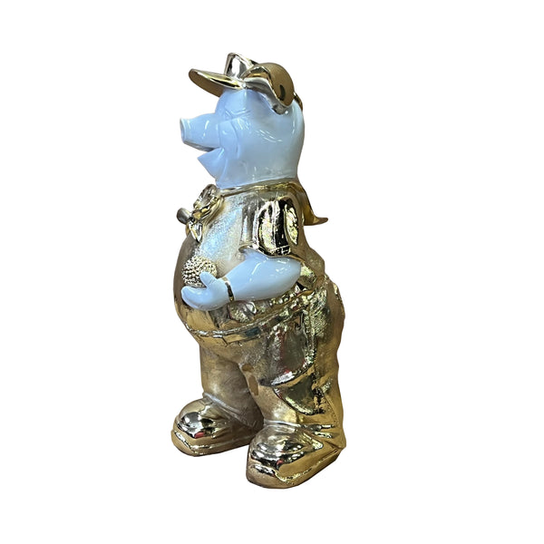 Gold White Piggy Golf Accent Fiber Glass Decor Figure ws2617S Gold White Piggy Golf Accent Fiber Glass Decor Figure ws2617S