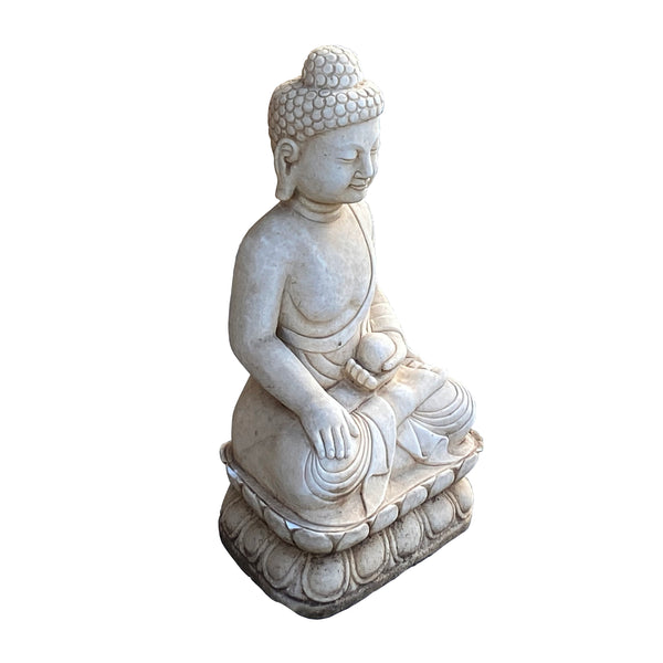 Chinese Oriental Distressed White Marble Stone Carved Sitting Buddha cs7363S Chinese Oriental Distressed White Marble Stone Carved Sitting Buddha cs7363S