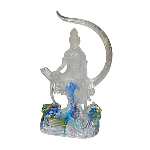 Crystal Glass Liuli Pate-de-Verre Moon Face Kwan Yin Bodhisattva Statue ws1817S Crystal Glass Liuli Pate-de-Verre Moon Face Kwan Yin Bodhisattva Statue ws1817S