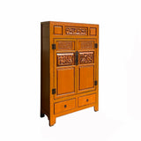 Chinese Fujian Distressed Orange Relief Carving Storage TV Cabinet cs7136S