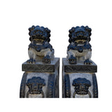Chinese Pair Gray Black Stone Fengshui Foo Dogs Lions Door Block Statue cs7202S