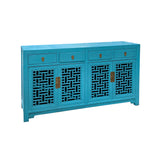 Asian Pastel Blue Shutter Doors Hardware Sideboard Credenza Console Handmade Solid Wood Cabinet cs7522S