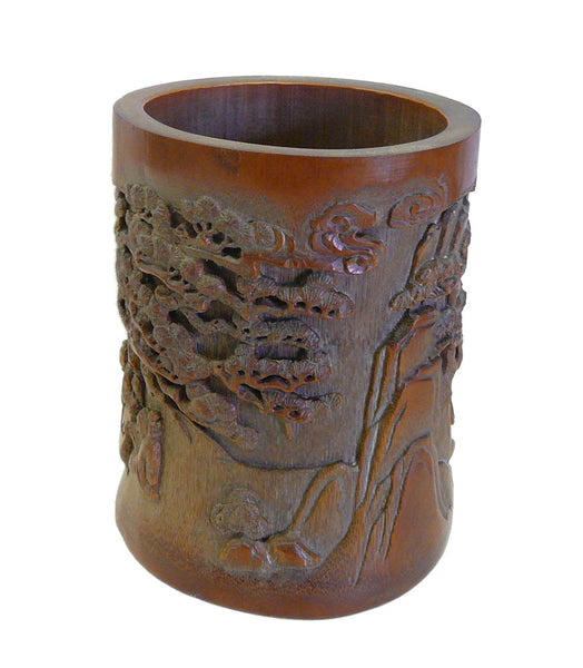 Chinese Bamboo Scenery Carved Brush Pot Holder Display cs695-17S