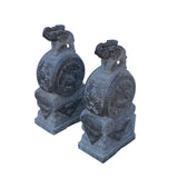 Chinese Pair Black Gray Stone Fengshui Elephant Drum Statues cs7220S