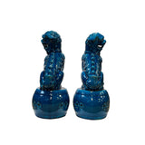 Pair Chinese Blue Color Glaze Ceramic Fengshui Foo Dog Figures ws2722S