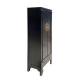 Chinese Black Lacquer Moon Face Slim Narrow Tall Storage Cabinet cs7328S