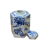 Chinese Blue & White Porcelain Flower Birds Scenery Hexagon Jar Container ws2730S