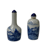 2 x Chinese Porcelain Snuff Bottle Blue White Scenery Graphic ws2467S